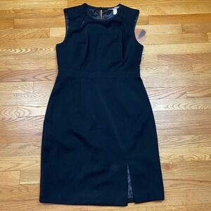 Forever 21 Contemporary Sheath Dress Women L Black Slit Sleeveless Minimalist